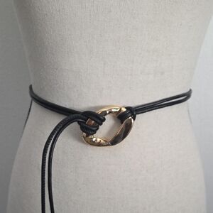 Black Knotted Belt WithGold Pendant